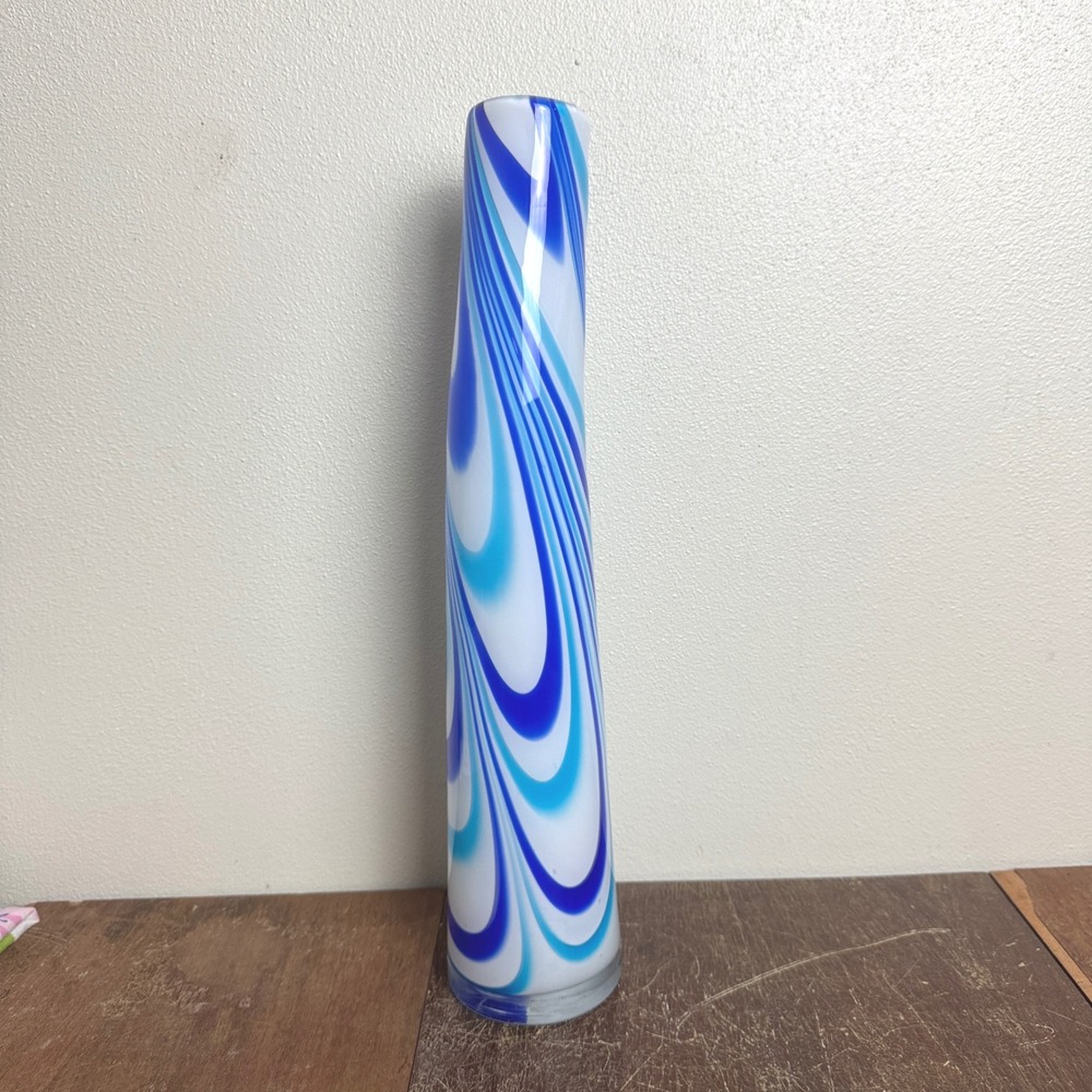 Blue Swirl Art Glass Vase 15.5" Tall‎ Modernist Decor Accent Piece